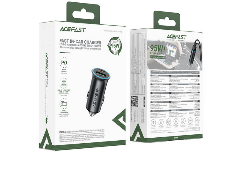 Автомобільний зарядний пристрій ACEFAST B16 PD dual port metal 3 A 95 W Grey B16 фото