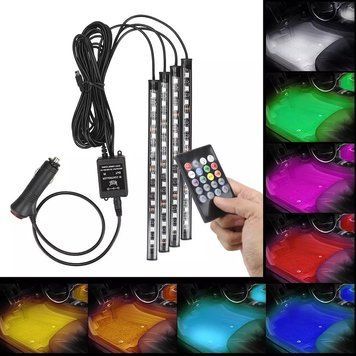Подсветка салона авто RGB с пультом 12V 4шт 22 фото