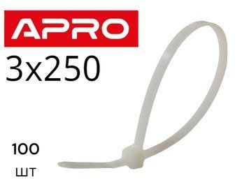 Хомут/Стяжка пластикова 3x250 Біла (100шт) APRO W3250 фото