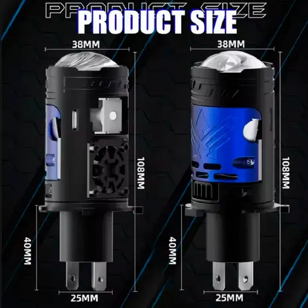Автомобільні LED-лампи H4 Mini лінза 12-24 V 65 W 13000 Lm Бі-лід зі шторкою (2 шт.) 961766 фото