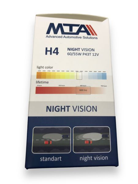 Комплект ламп Н4 12V 60/55W МТА Night Vision +80% 84163NVB2 фото